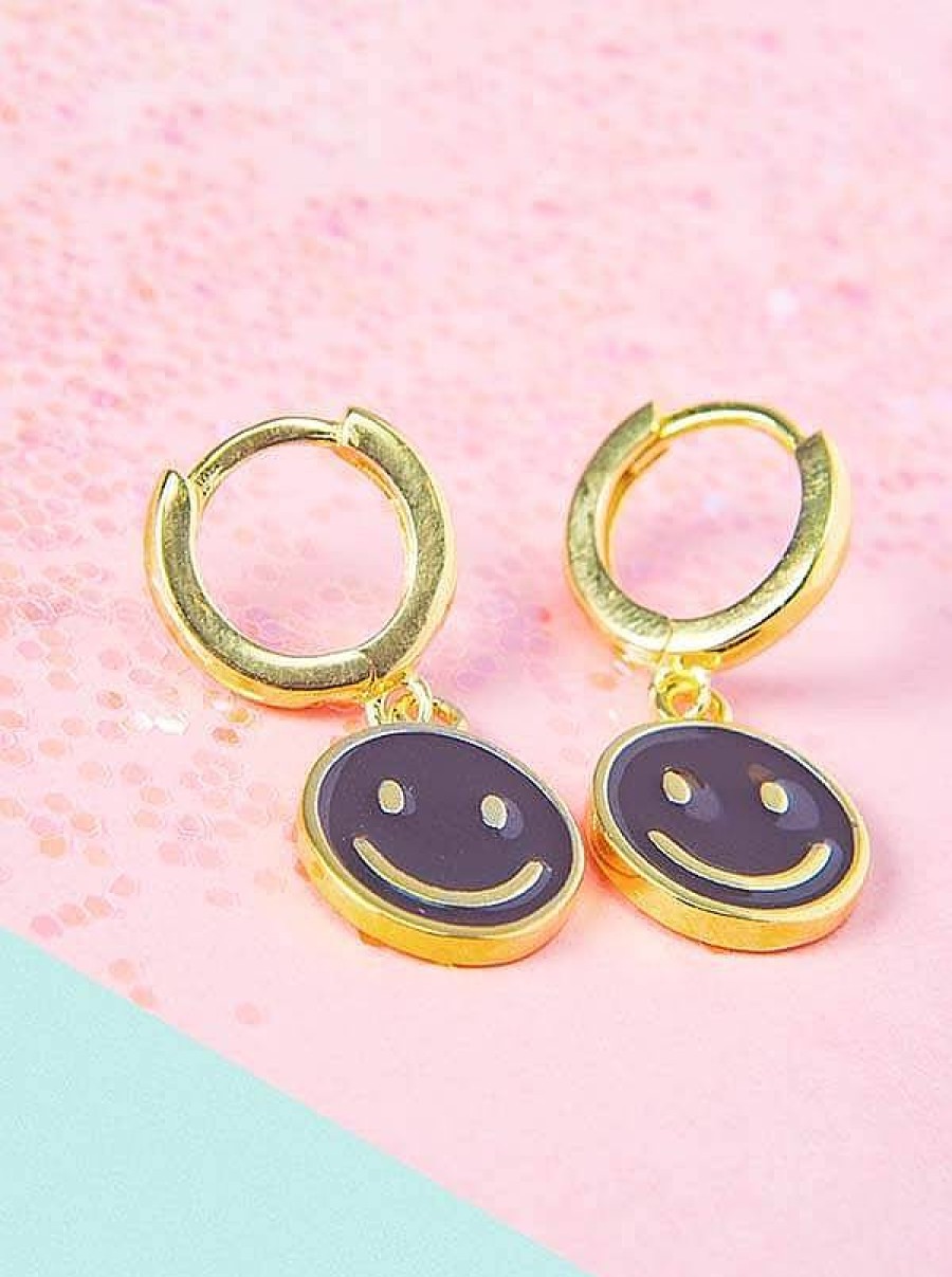 Chiguagua | Aros Emoji Negro Dorado "Be Happy"